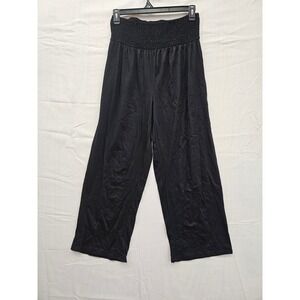 Yesfashion Black Smocked High Waist Wide Leg Flowy Lounge Pants Womens Large NWT